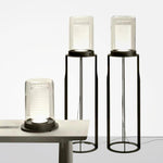 Dual Cylinder Glass LED Floor Lamp – Modern Matte Black Sculptural Lighting