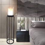 Dual Cylinder Glass LED Floor Lamp – Modern Matte Black Sculptural Lighting