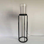 Dual Cylinder Glass LED Floor Lamp – Modern Matte Black Sculptural Lighting