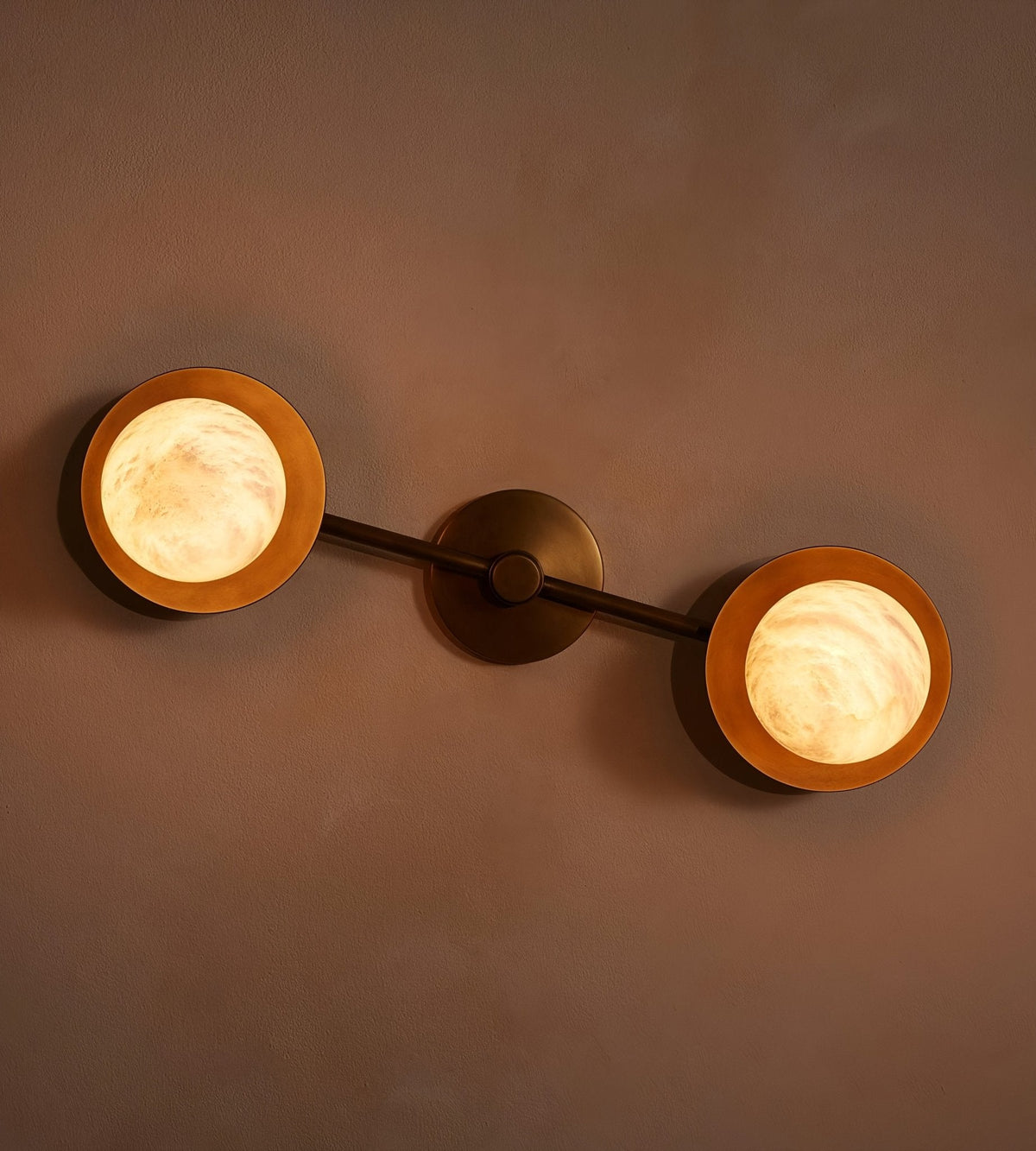 Dual Halo Alabaster Wall Sconce in Brass | Modern Wall Lighting