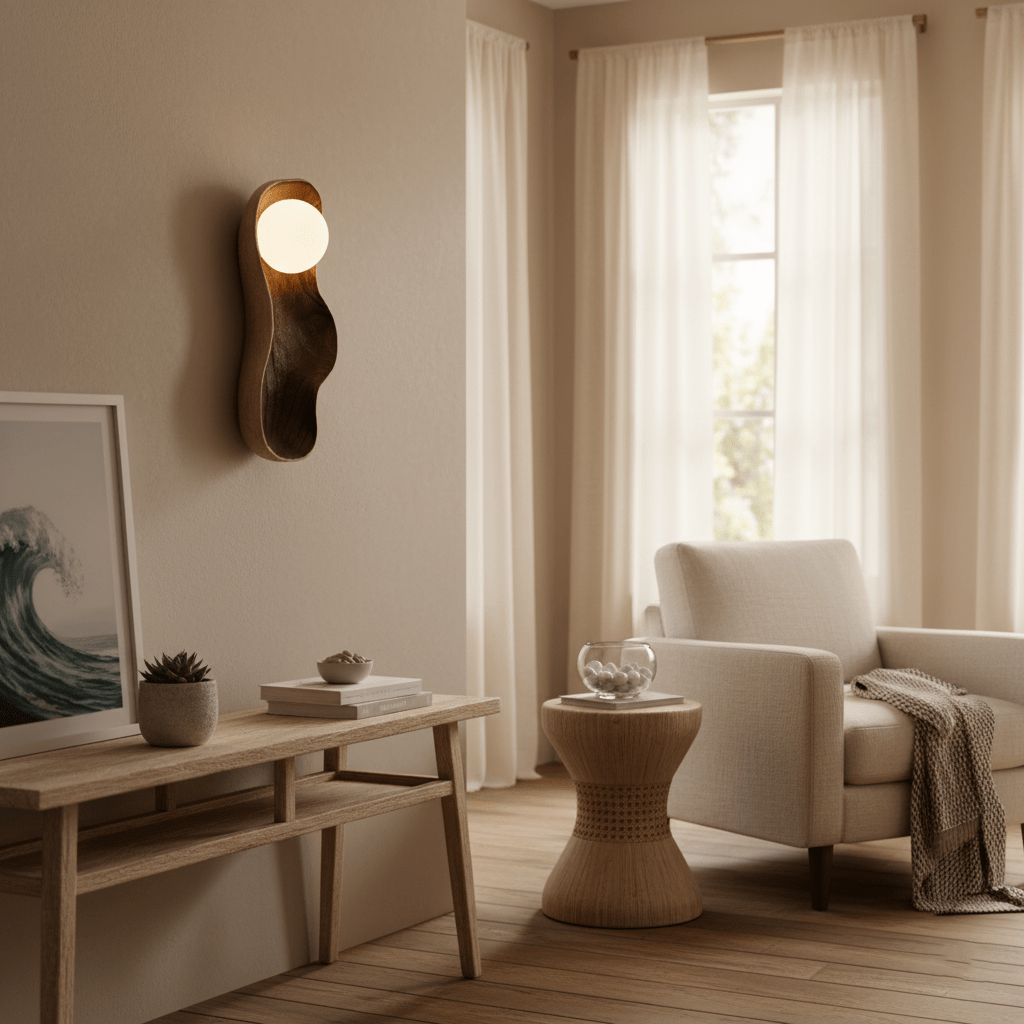 Dualis Rootlight Wall Sconce – Sculptural Walnut Wood & Opal Glass