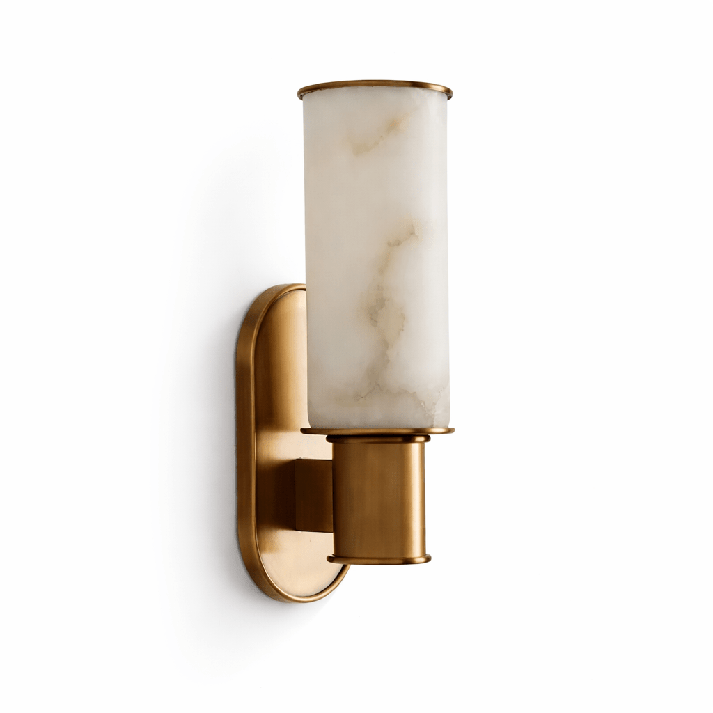 Dualis Alabaster Wall Sconce in Brushed Brass | Modern LED Vanity Light