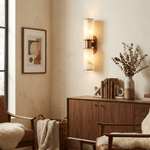 Dualis Alabaster Wall Sconce in Brushed Brass | Modern LED Vanity Light
