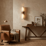 Dualis Alabaster Wall Sconce in Brushed Brass | Modern LED Vanity Light