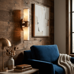 Dualis Alabaster Wall Sconce in Brushed Brass | Modern LED Vanity Light