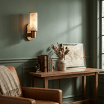 Dualis Alabaster Wall Sconce in Brushed Brass | Modern LED Vanity Light