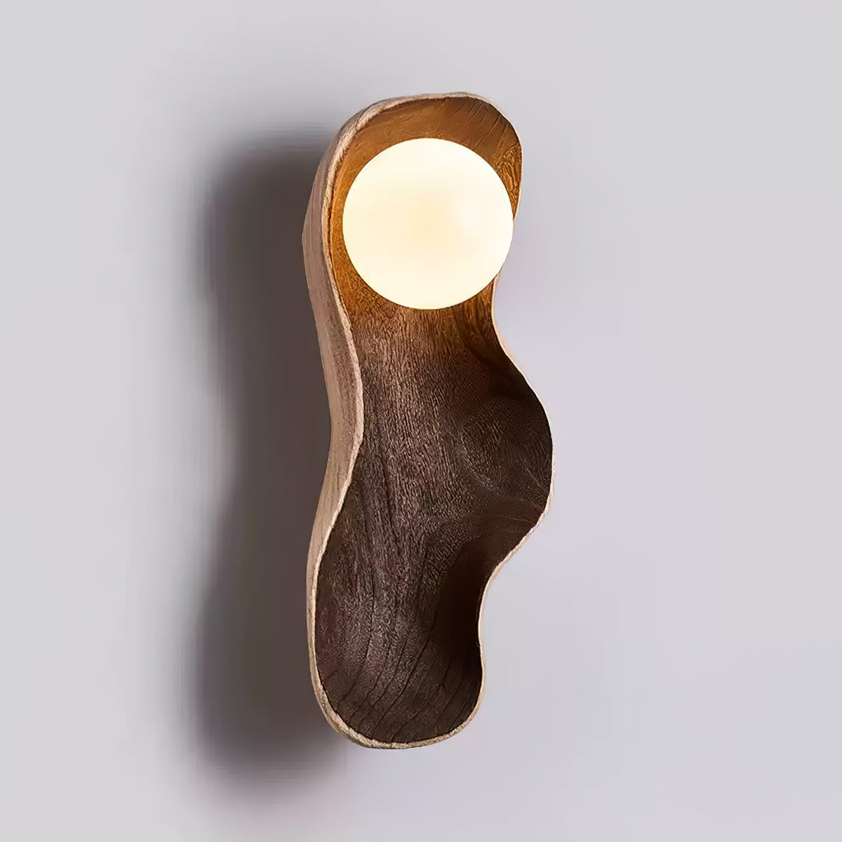 Dualis Rootlight Wall Sconce – Sculptural Walnut Wood & Opal Glass
