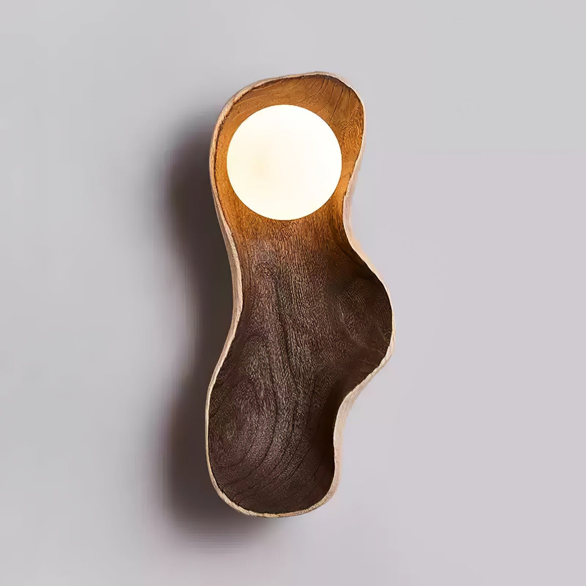 Dualis Rootlight Wall Sconce – Sculptural Walnut Wood & Opal Glass