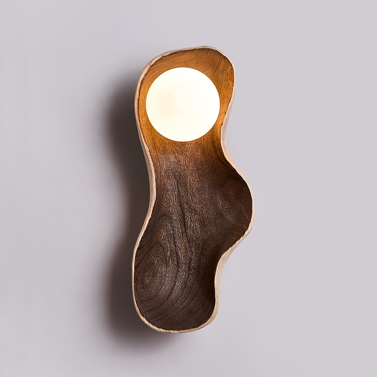 Dualis Rootlight Wall Sconce – Sculptural Walnut Wood & Opal Glass