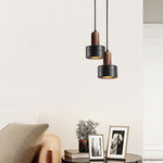 Duality Pendant Lamp in Black Travertine and Walnut