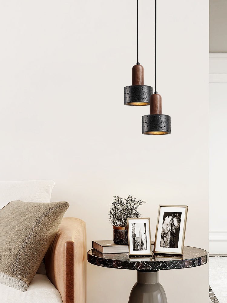 Duality Pendant Lamp in Black Travertine and Walnut
