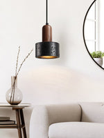 Duality Pendant Lamp in Black Travertine and Walnut