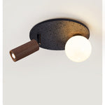 Dualora Stone Ceiling Light in Black Travertine with Opal Glass and Walnut Spotlight
