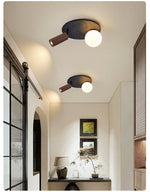Dualora Stone Ceiling Light in Black Travertine with Opal Glass and Walnut Spotlight