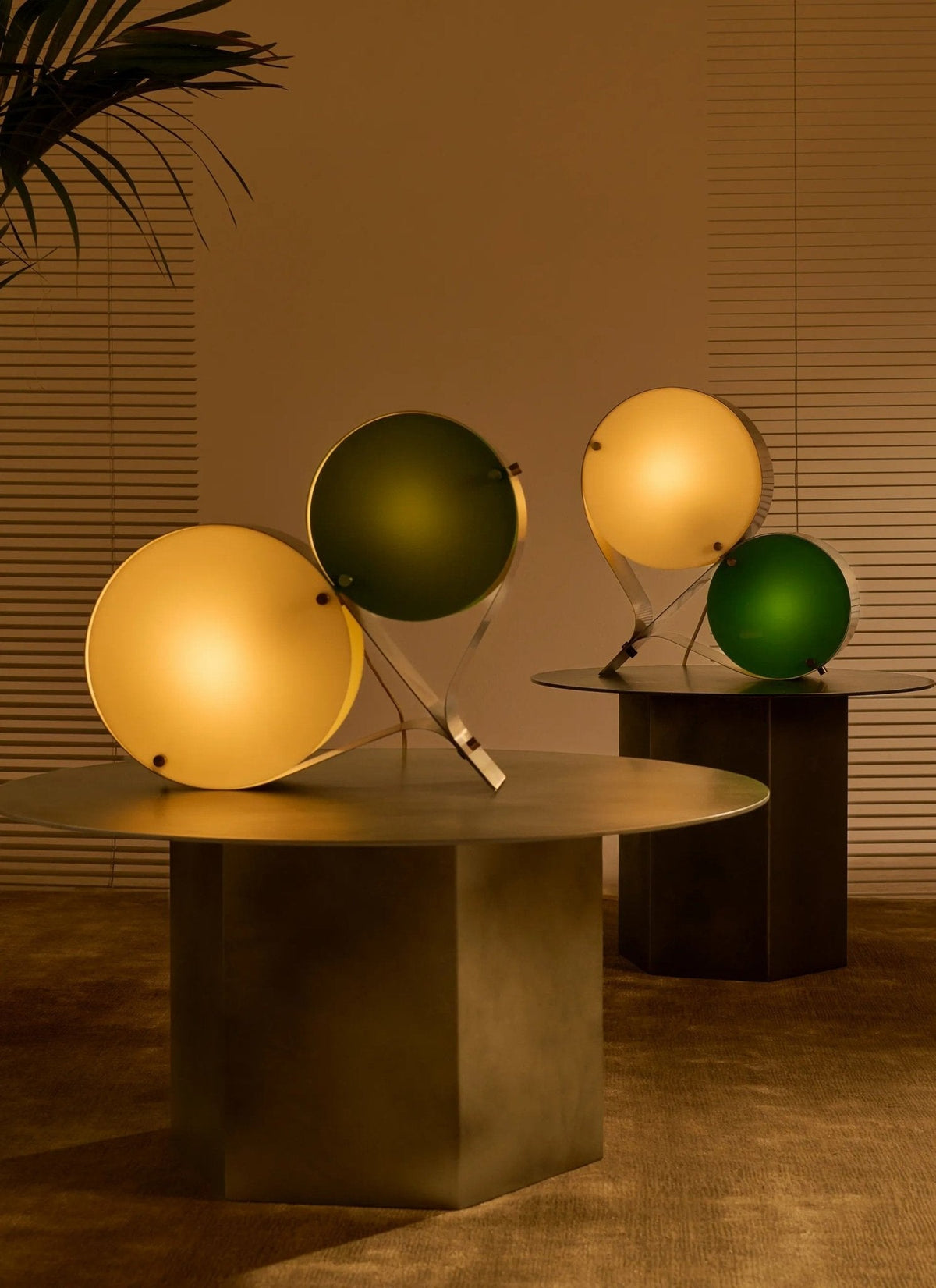 Duet Disc Modern LED Table Lamp with Dual Acrylic Shades, Nickel Finish