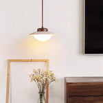 Duet Pendant Light in Travertine and Wood | Modern Minimalist Hanging Lamp for Dining and Living Spaces