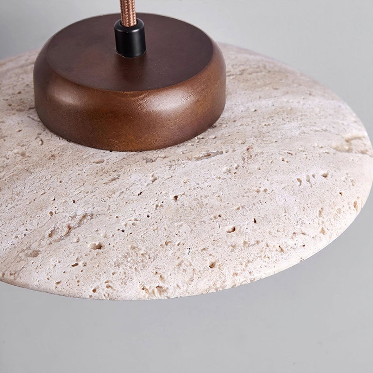 Duet Pendant Light in Travertine and Wood | Modern Minimalist Hanging Lamp for Dining and Living Spaces