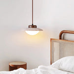 Duet Pendant Light in Travertine and Wood | Modern Minimalist Hanging Lamp for Dining and Living Spaces