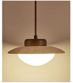 Duet Pendant Light in Travertine and Wood | Modern Minimalist Hanging Lamp for Dining and Living Spaces