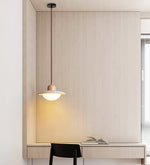 Duet Pendant Light in Travertine and Wood | Modern Minimalist Hanging Lamp for Dining and Living Spaces