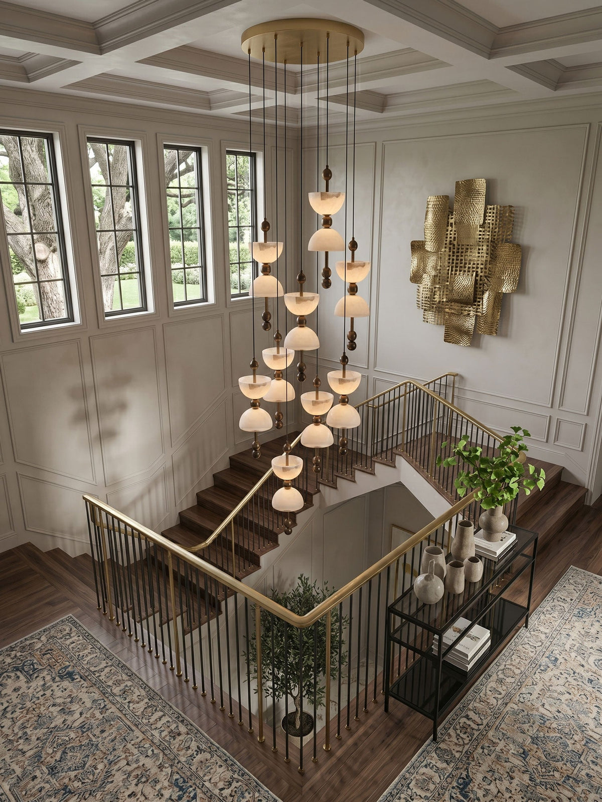Duo Alabaster Pendant Light – Sculptural Brass & Natural Stone Chandelier