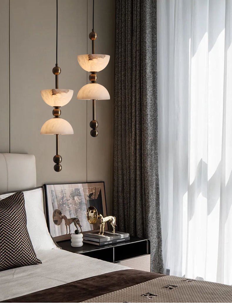 Duo Alabaster Pendant Light – Sculptural Brass & Natural Stone Chandelier