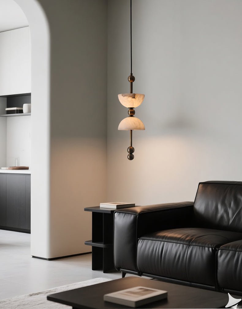 Duo Alabaster Pendant Light – Sculptural Brass & Natural Stone Chandelier