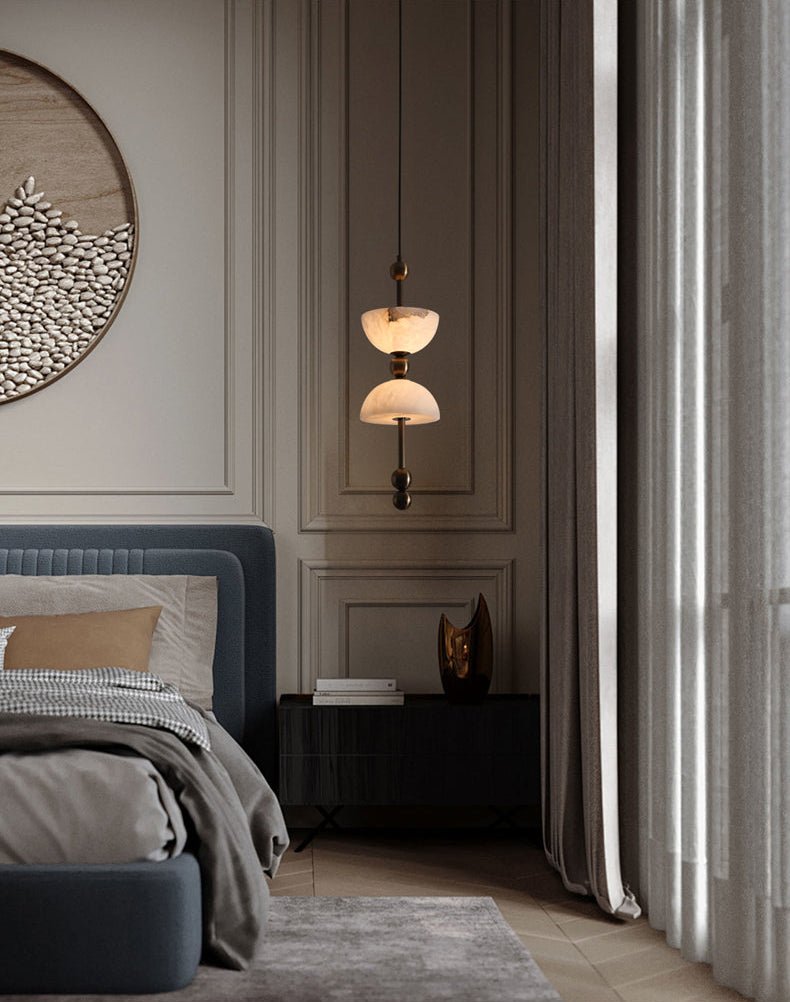 Duo Alabaster Pendant Light – Sculptural Brass & Natural Stone Chandelier