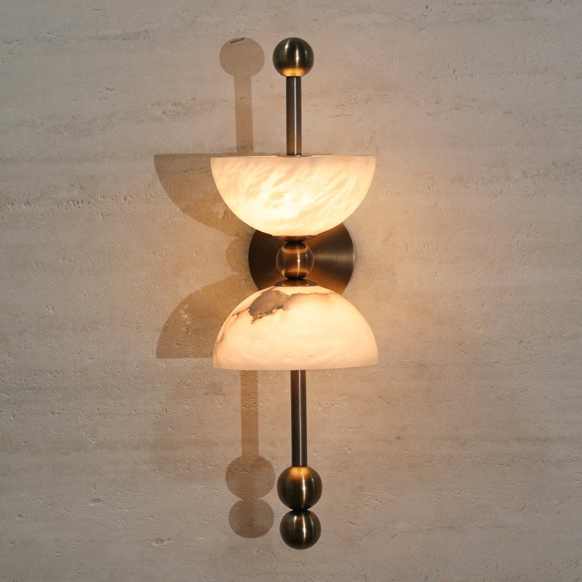 Duo Alabaster Wall Sconce with Aged Brass Accents