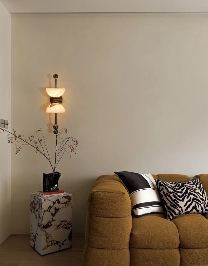 Duo Alabaster Wall Sconce with Aged Brass Accents