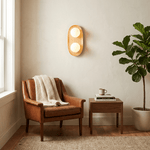 Duo Orb Wood Wall Sconce – Modern Scandinavian Bedroom Wall Light with Opal Glass Globes