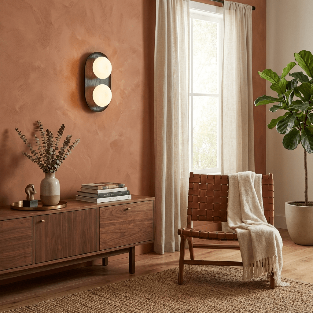 Duo Orb Wood Wall Sconce – Modern Scandinavian Bedroom Wall Light with Opal Glass Globes