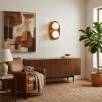 Duo Orb Wood Wall Sconce – Modern Scandinavian Bedroom Wall Light with Opal Glass Globes