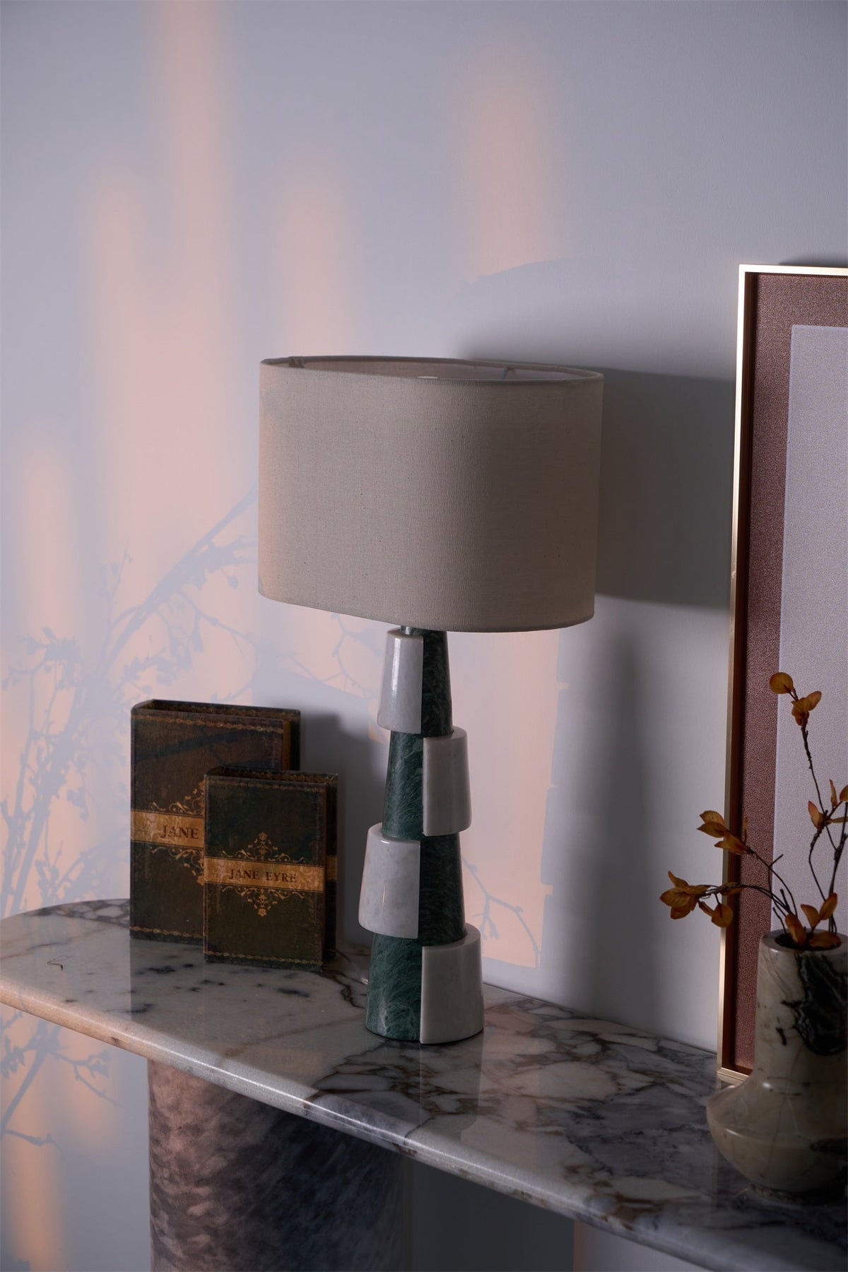 Duomo Marble Table Lamp – Sculptural Stone Base with Fabric Shade