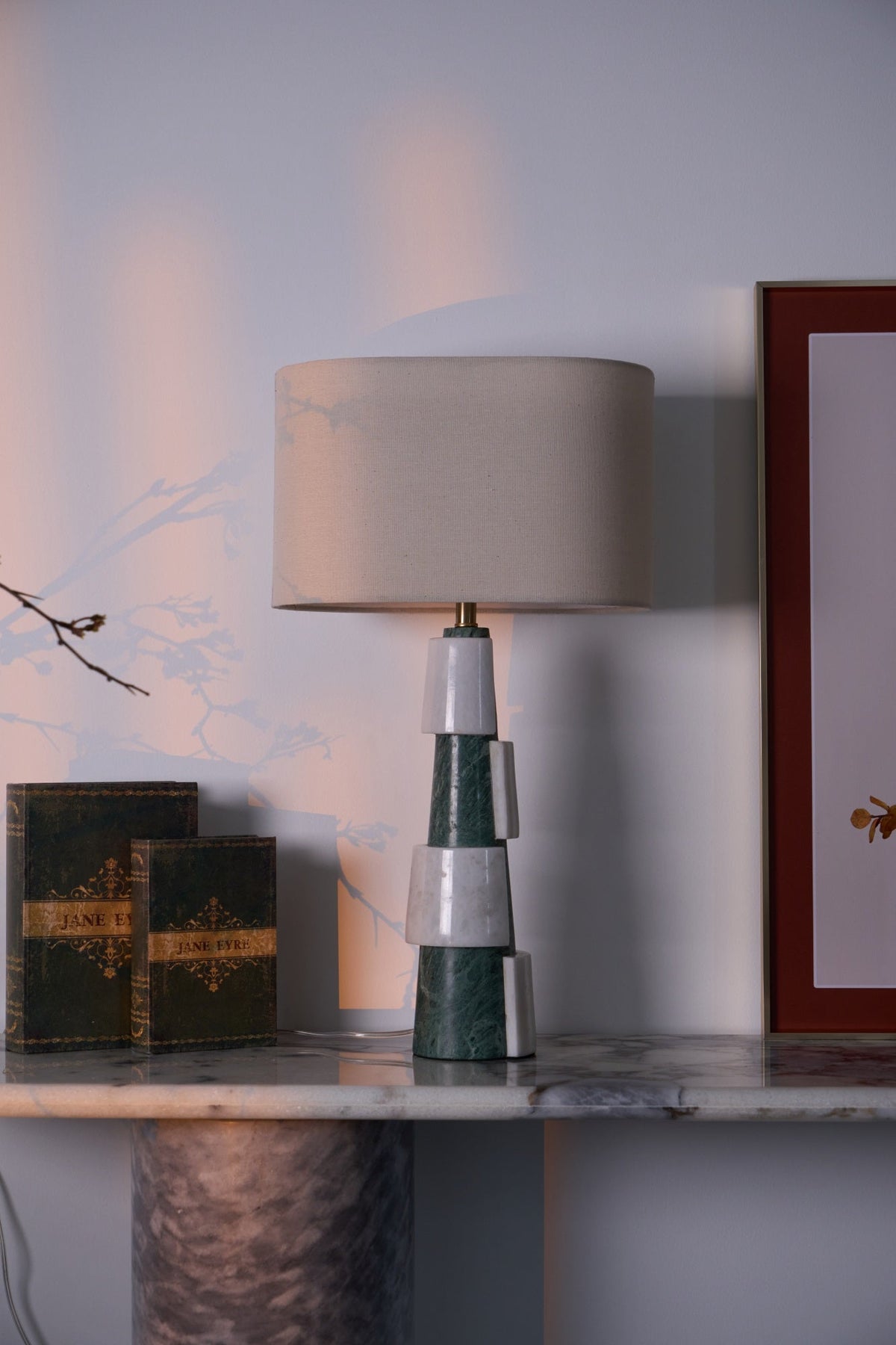 Duomo Marble Table Lamp – Sculptural Stone Base with Fabric Shade