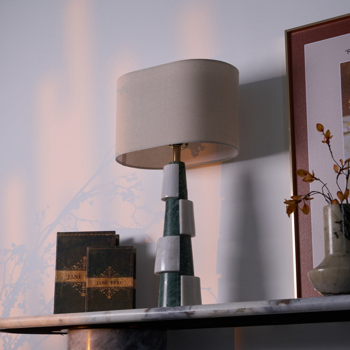 Duomo Marble Table Lamp – Sculptural Stone Base with Fabric Shade