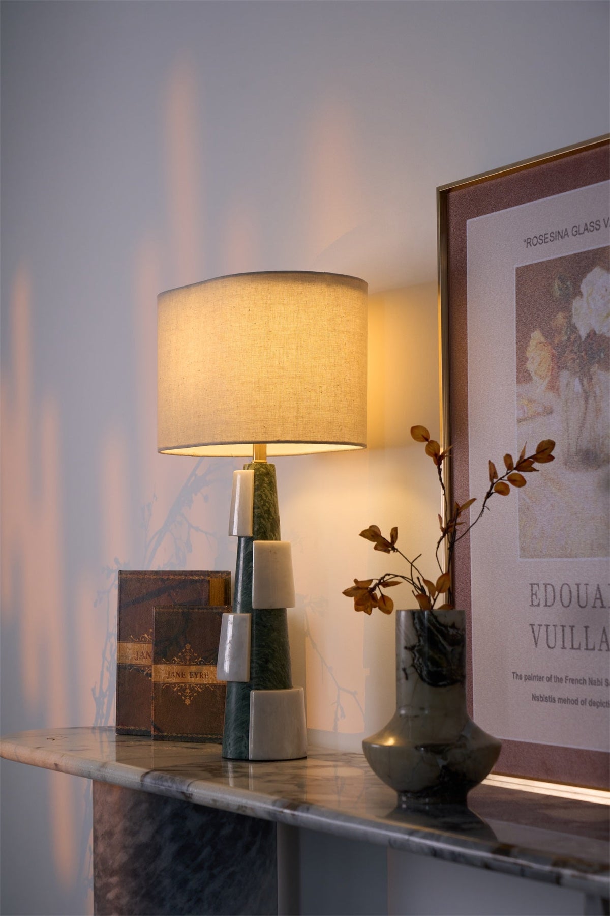 Duomo Marble Table Lamp – Sculptural Stone Base with Fabric Shade