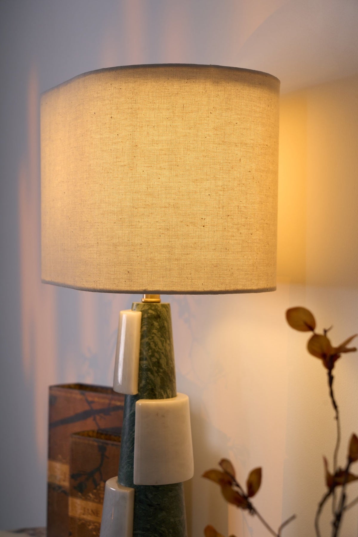 Duomo Marble Table Lamp – Sculptural Stone Base with Fabric Shade
