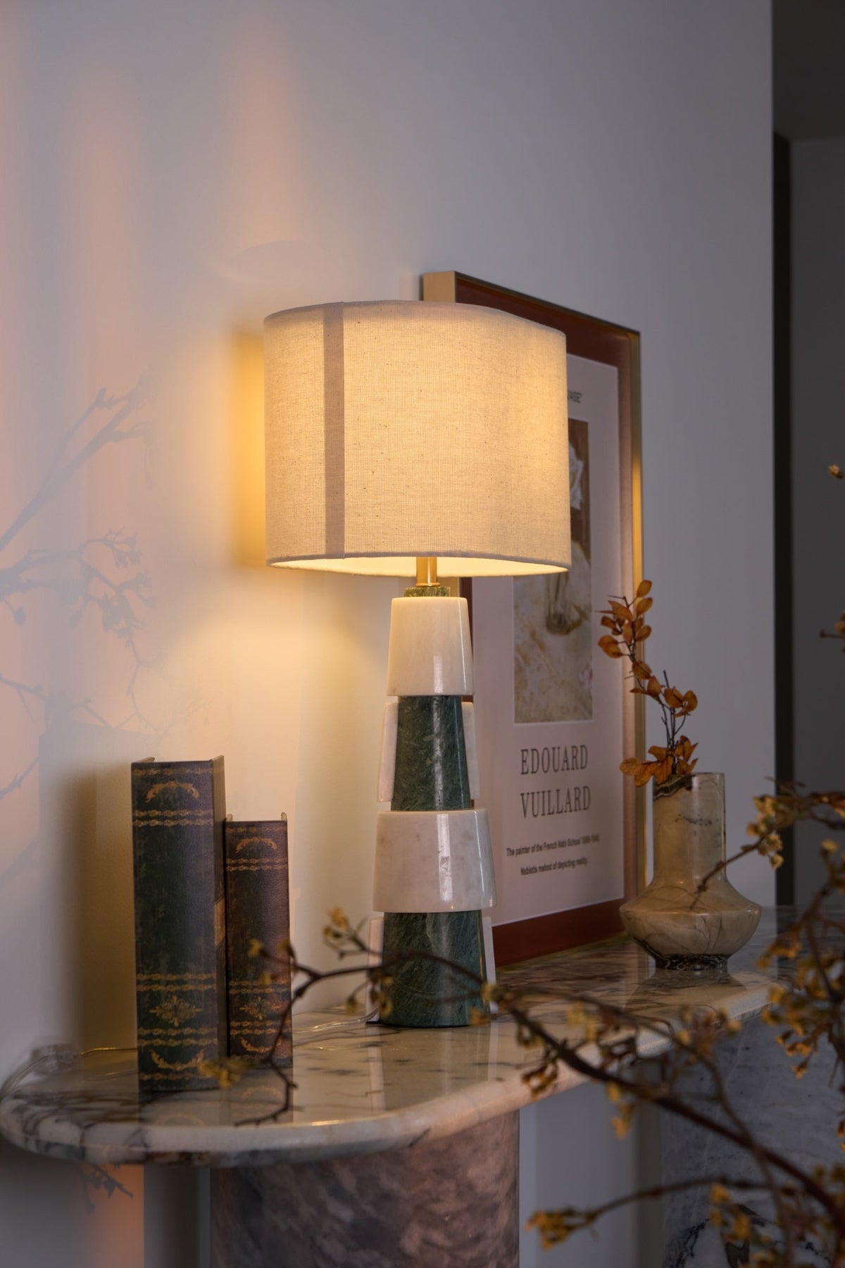 Duomo Marble Table Lamp – Sculptural Stone Base with Fabric Shade