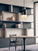 Duotone Alabaster Pendant Light with Iron Accent – Modern Designer Hanging Lamp