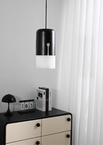 Duotone Alabaster Pendant Light with Iron Accent – Modern Designer Hanging Lamp
