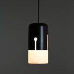 Duotone Alabaster Pendant Light with Iron Accent – Modern Designer Hanging Lamp
