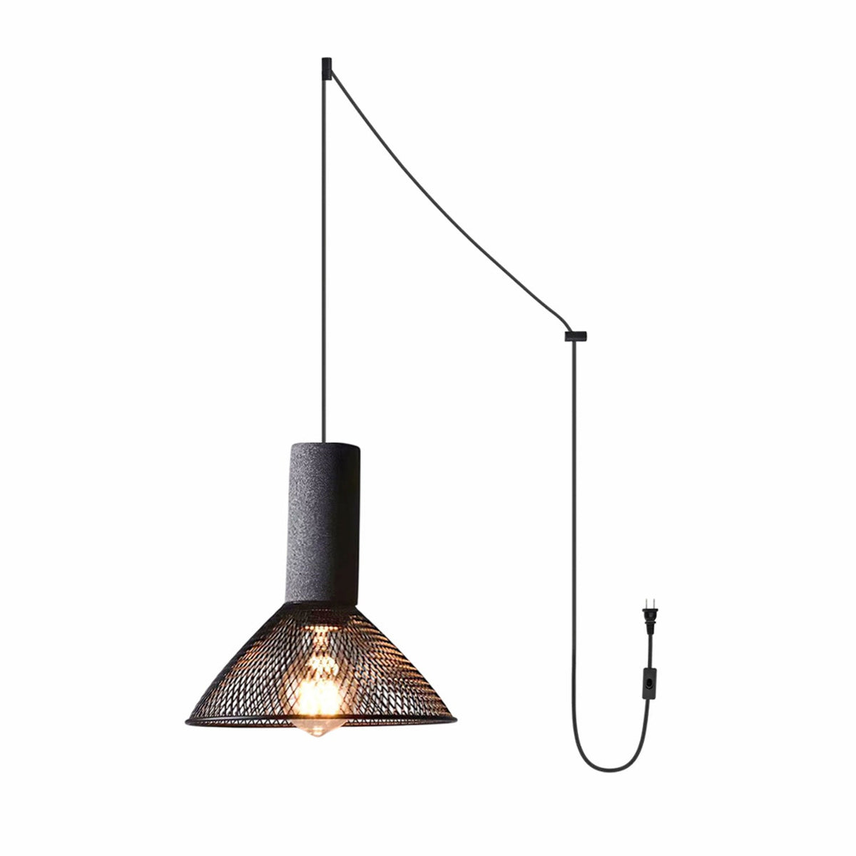 Cement Mesh Pendant Light – Plug-In, Perforated Iron Shade
