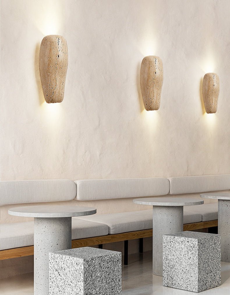 Earthy Stone Wall Sconce in Yellow Travertine – Modern Organic Lighting