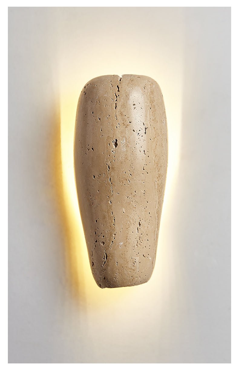 Earthy Stone Wall Sconce in Yellow Travertine – Modern Organic Lighting