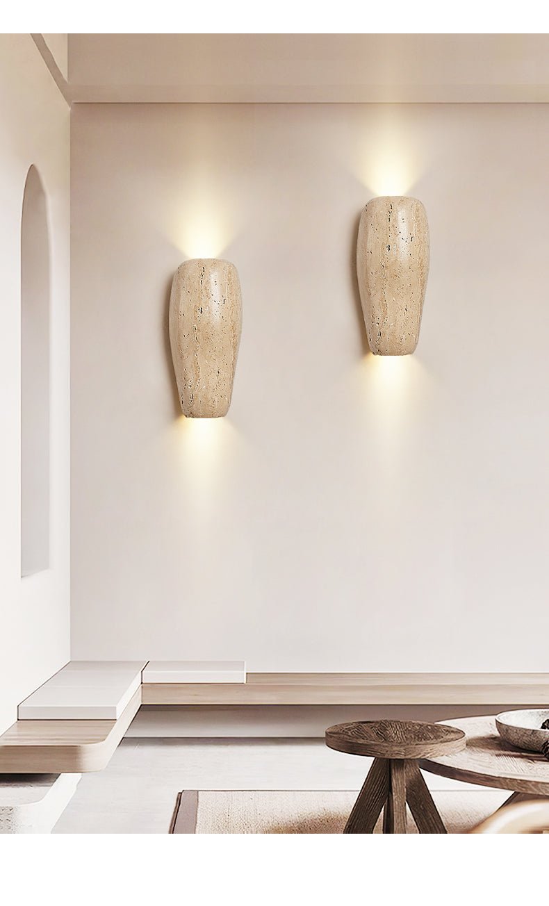 Earthy Stone Wall Sconce in Yellow Travertine – Modern Organic Lighting