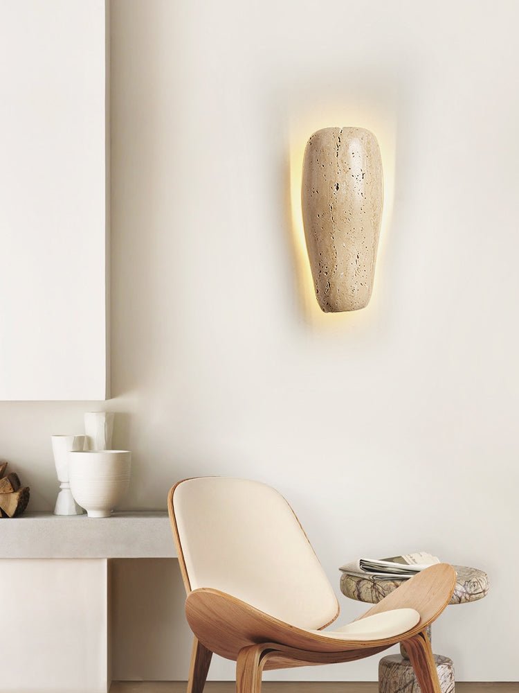 Earthy Stone Wall Sconce in Yellow Travertine – Modern Organic Lighting