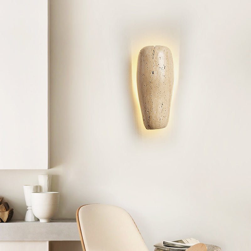 Earthy Stone Wall Sconce in Yellow Travertine – Modern Organic Lighting