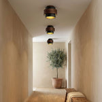 Ebony Stone & Walnut Flush Mount Ceiling Light – Modern Minimalist