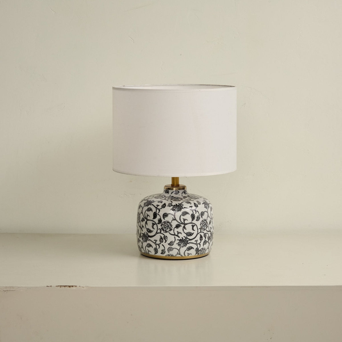 Ebony Vine Ceramic Table Lamp with Beige Fabric Shade